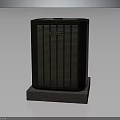 Rheem Outdoor Electric Appliance Unit With Vertical Grille Surface And Concrete Base