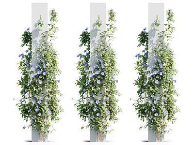 Vines Climbing on White Pillars with Purple Flowers and Green Leaves 3d model
