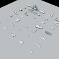 Assorted Small Metal And Plastic Components In Various Shapes On Gray Surface 3d model