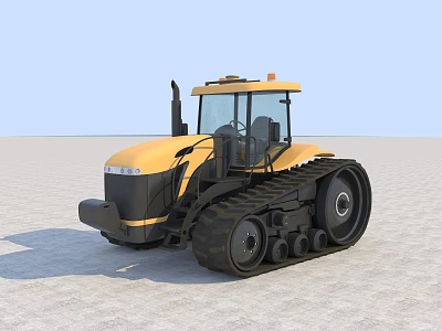 Yellow And Black Heavy Duty Tracked Tractor With Cabin For Agricultural Work 3d model