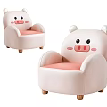 Cute Pink Pig Shaped Single Sofa For Kids With Smiling Face And Wooden Legs