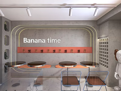 Modern Milk Tea Shop Interior With Banana Time And Stylish Seating 3d model