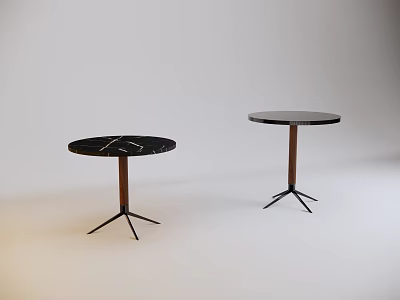 Modern Round Bar Tables With Black Marble Top And Wooden Legs Design 3d model