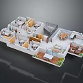 3D House Floor Plan With Room Layout Furniture Stairs And Plants