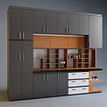 Modern Kitchen Cabinets with Gray And Wooden Design Open Shelves And Drawers