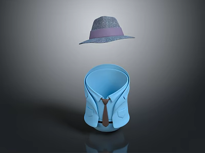 Blue Shirt Shaped Storage Box With Tie Decoration And Gray Straw Hat 3d model