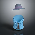 Blue Shirt Shaped Storage Box With Tie Decoration And Gray Straw Hat
