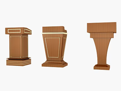 Three Different Wooden Functional Desks With Unique Base And Top Designs 3d model