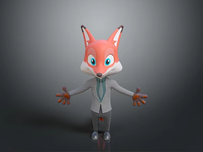 Cute 3D Cartoon Fox Wearing Formal Suit And Tie With Open Arms Pose 3d model