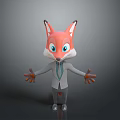 Cute 3D Cartoon Fox Wearing Formal Suit And Tie With Open Arms Pose