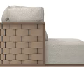 Round Outdoor Sofa With Light Gray Fabric Wooden Frame And Brown Cushions