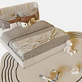 Cozy Kids Bed with Soft Pillows Quilt Stuffed Toy and Neutral Tones Rug Toys