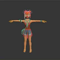 Game Movie Character With Orange Double Bun Glasses Pink Dress Arm Accessories Small Bag Barefoot