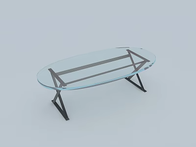 Modern Oval Glass Top Coffee Table With Sturdy Black Metal Frame 3d model