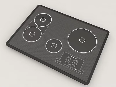 Black Induction Cooktop With Four Burners And Control Panel 3d model