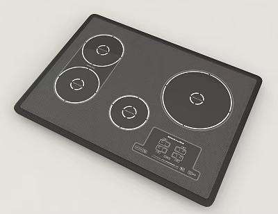 Black Induction Cooktop With Four Burners And Control Panel 3d model