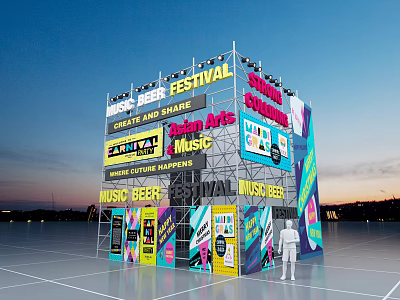Vibrant Music Beer Festival Stage With Street Arts And Colorful Decorations 3d model
