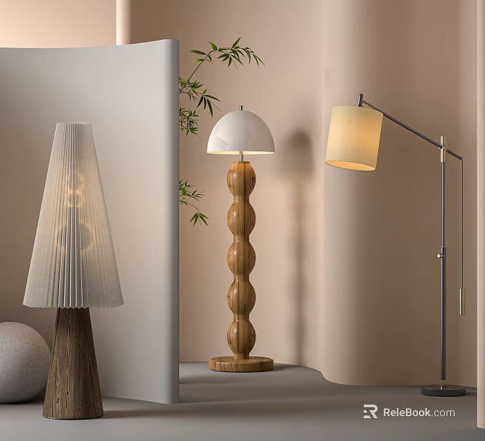 Varied Style Floor Lamps In Modern Interior Space 3d model