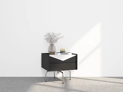 Modern Black Cabinet Setup With Vase Dried Flowers And Book On White Wall Background 3d model