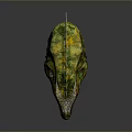 Artistic Green Yellow Lizard Head with Red Eyes Spiky Details and White Spots