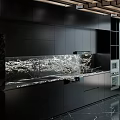 Modern Kitchen Interior With Black Cabinets Marble Island And Mountain View Design