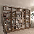 Cozy Study Room Interior With Wooden Bookshelves Filled With Books Photo Frames And Decorative Items