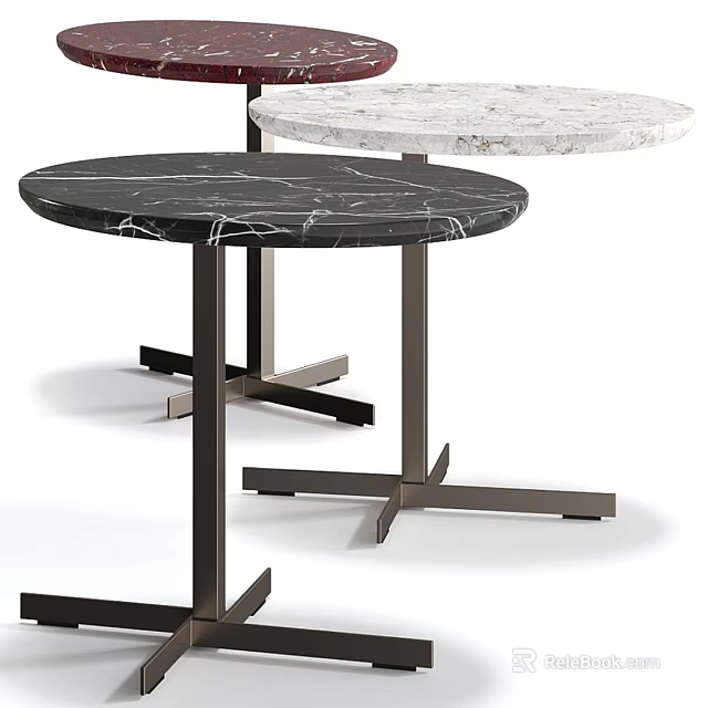 Modern Side Table With Black And White Marble Top And Metal Frame 3d model