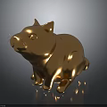 Golden Cat Decorative Statue With Metallic Shiny Surface On Dark Background 3d model