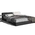 Upholstered Gray Double Bed With White Pillows Gray Quilt Fringed Blanket And Small Side Table
