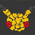 Artistic Arrangement Of Game And Movie Characters In V Shape With Yellow Red Black Tones