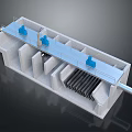 Concrete Water Control Structure With Blue Equipment Metal Grilles And Pipeline