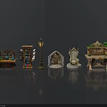 Detailed Miniature Scene Components With Bookcase Table Street Lamp Small House Throne And Decorative Table