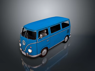 Blue Vintage Volkswagen Bus Featuring Classic Exterior Design And Retro Style Look 3d model