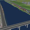 Scenic Waterfront Landscape Design With River Bridge Road Greenbelt And Walkway