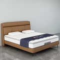 Modern Double Bed With Brown Leather Headboard Black White Mattress And Metal Legs