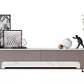 Elegant Modern TV Stand With Marble Top Metal Frame Drawers And Decorative Vases