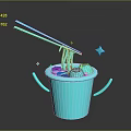 Cute Rabbit Shaped Bucket With Chopsticks Shiny Stars And Sparkling Gems