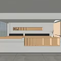 Modern Tea Room With Light Colored Countertop Wooden Storage Cabinets And Windows