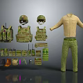 Military Combat Gear Collection Featuring Helmet Body Armor Uniform Pants And Accessories