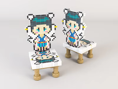 Modern Children's Chair Children's Cartoon Wooden Stool 3d model