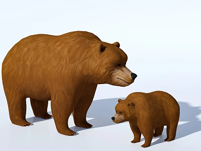 Adult and Baby Brown Bears Standing Together in Natural Habitat 3d model