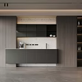 Elegant Modern Kitchen Interior With Gray Wooden Cabinets And Marble Countertop