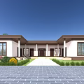 Modern Single Family House Exterior With Lawn Greenery Stone Path And Large Windows