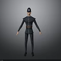 A Man In Dark Police Uniform With Cap Badge And Belt Standing