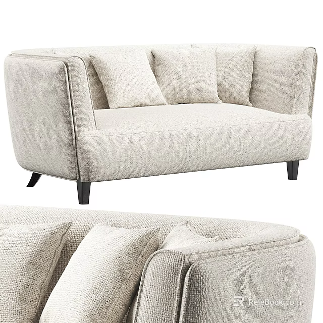 Modern Light Beige Fabric Two Seater Sofa With Soft Cushions And Black Legs 3d model 