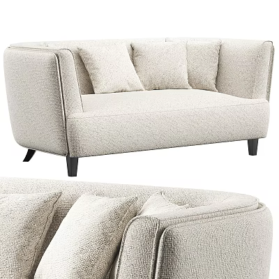 Modern Light Beige Fabric Two Seater Sofa With Soft Cushions And Black Legs 3d model