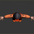Game and Movie Character in Orange Hooded Jacket with Purple Mask and Arms Outstretched