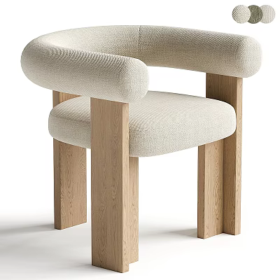 Modern Beige Upholstered Single Chair With Light Wood Frame Round Armrests And Square Legs 3d model