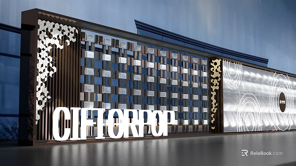 CIFTOFPOP Feature Wall Design With Perforated Patterns Colorful Tiles And Wooden Slats 3d model 