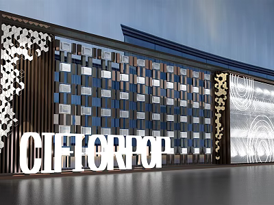 CIFTOFPOP Feature Wall Design With Perforated Patterns Colorful Tiles And Wooden Slats 3d model